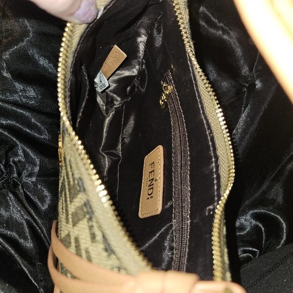 Fendi fendessence mini baguette handbag purse tan & brown fabric bag - Picture 3 of 6